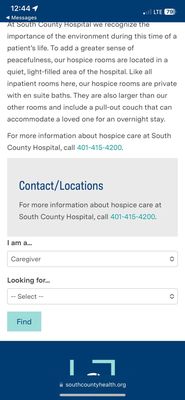 The web page for hospice at south county hospital