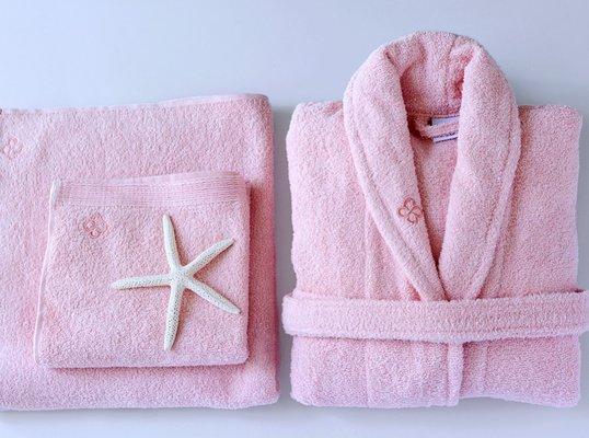 100% Turkish cotton luxurious terry cloth bathrobe.