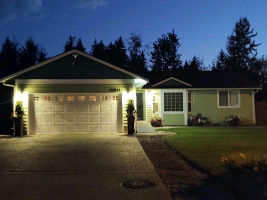 This is at night so you can see how nice the new lights they put up look on our newly painted house