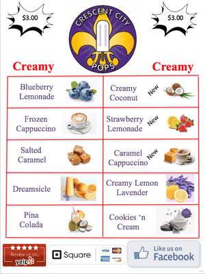 We divide our menu into Creamy & Fruity.  This is the Creamy page.