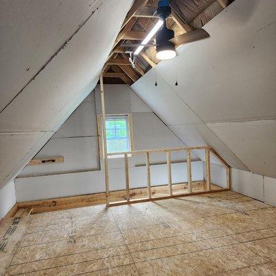 One car garage with attic storage area