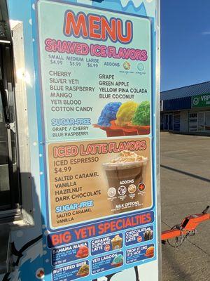 Come try our new menu with 14 amazing shaved ice flavors and our wonderful iced coffee!