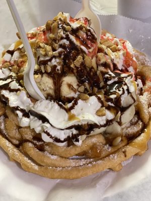 Banana split funnel cake