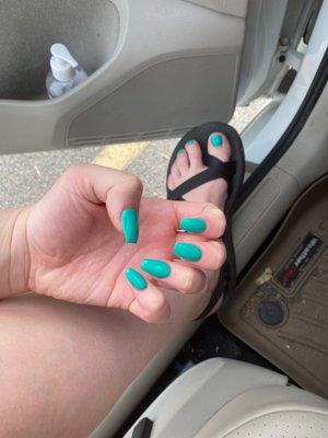 Acrylic fill with gel polish and a gel pedicure! Looks great!