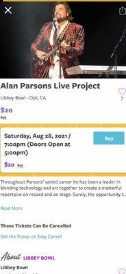 Goldstar has Discount Tickets for Alan Parsons Project @ The Libby Bowl in Ojai CA