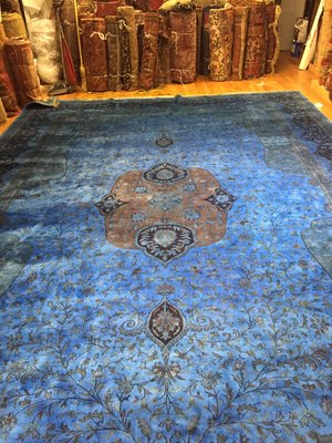 Pakistan rug after over dye in blue