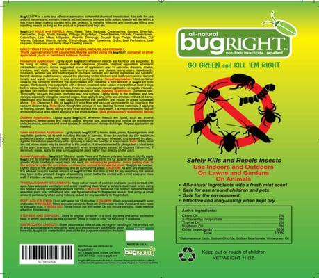 Official label of bugRIGHT bug repellent products. http://www.bugright.com