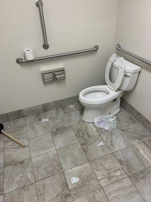 Nasty bathroom. Looked like this 2 days in a row. No one has cleaned it in over 24 hours.