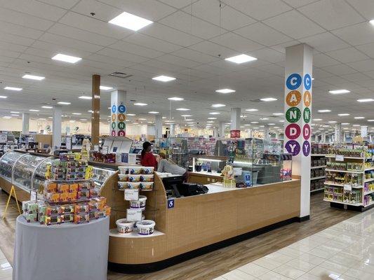 Candy counter in the middle of the store