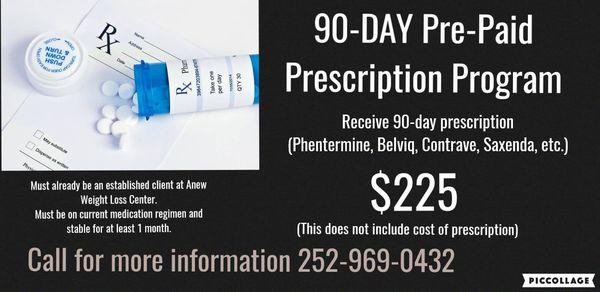 Our 90-day prescription program is a great option for people who may travel in and out of town, have difficulty attending visits, busy, etc.