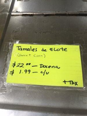 Tamales Selection and Price: 12-23-22