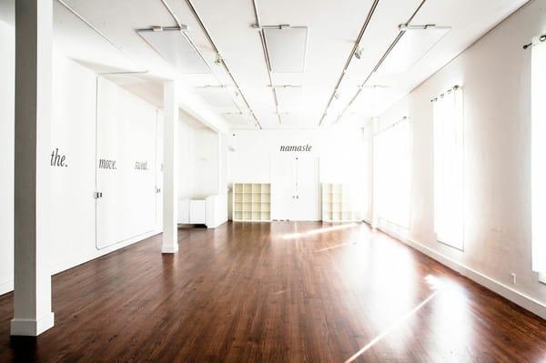 Come practice in our spacious, light filled yoga room heated to 80 degrees and filled with fun, uplifting, contemporary music!