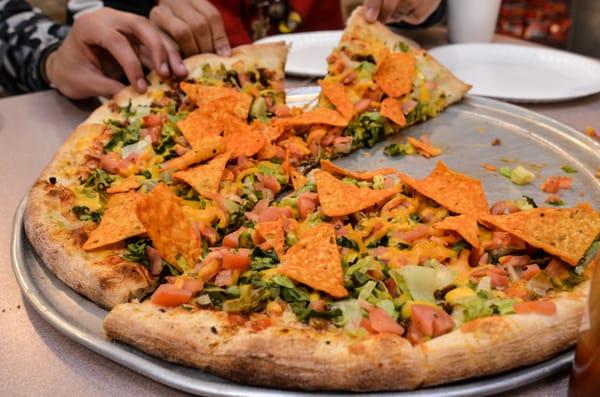 This is our new taco pizza....picture was taken by one of our regular customers