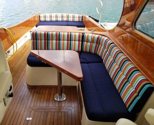 Hinckley Yachts re-upholstery featuring Sunbrella fabrics