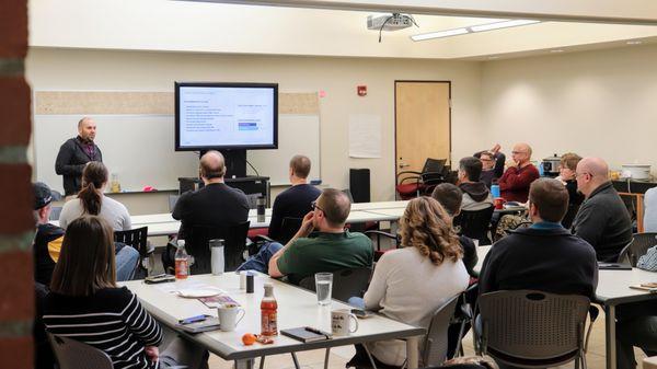 Some of the Pittsburgh team at an all-hands-on-deck meeting in early 2019.