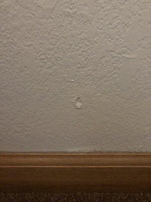 One of the many holes that was "repaired" on my bedroom wall