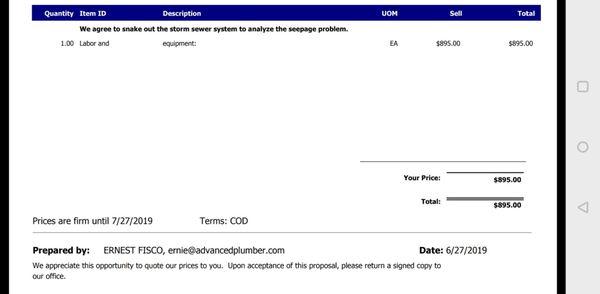 $895 to simply snake a storm drain?!?! Are you ******* kidding me!?!? This is easily 3X the price we were quoted by several other plumbers.