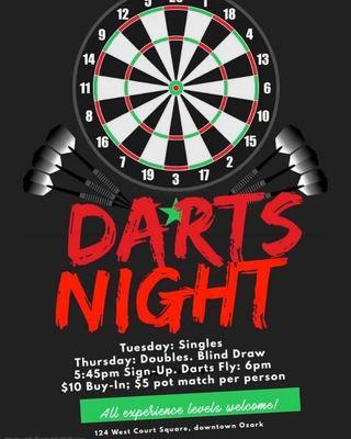 Dart tournaments every Tue & Thurs