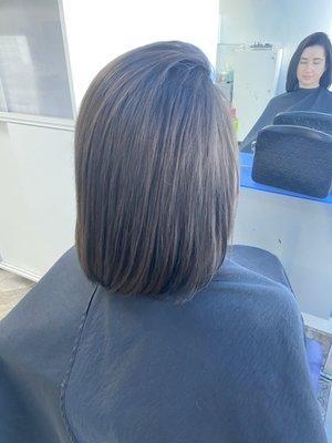 My client just finished colored and cut with her super fine hair.