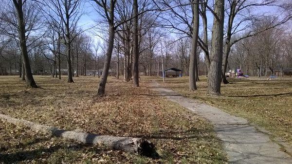 long way from the parking lot to the shelter and playground