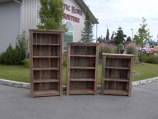 Barnwood Bookshelves. Made on site from reclaimed wood