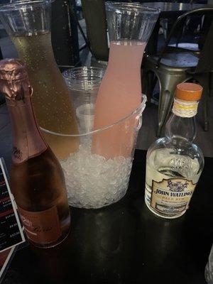 Champagne/ Rum / chasers ( crème soda and pink lemonade) & ice