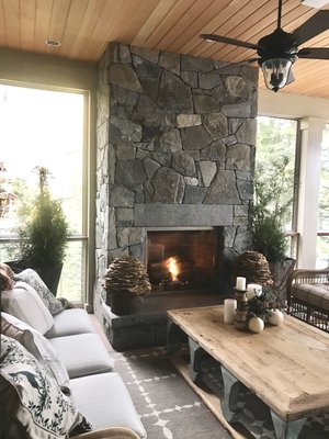 Connecticut Whiteline Stone veneer with Bradbury granite lintel and hearthstone