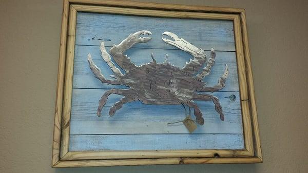 Framed metal sea life by Tobbe Byrd for sale in our office