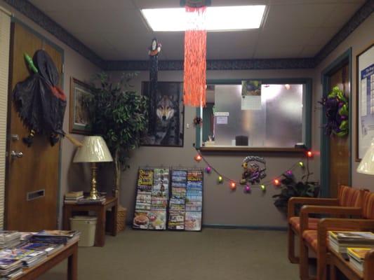 The front office, cute Halloween decorations.