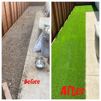 Customer wanted to put Pet Friendly Artificial Grass. And we did it. He Loved it.