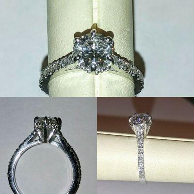 Custom designed & made by JM Jewelers. 14K white gold round diamond engagement ring