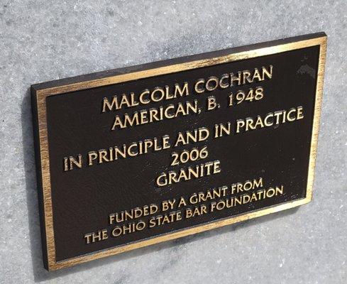 Plaque for the piece by the fountain