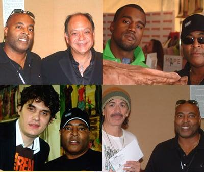 Ron Harris with Kanye West, Carlos Santana, Cheech marin and John Mayor