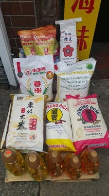 We sell various rice and sell brand name cooking oil.