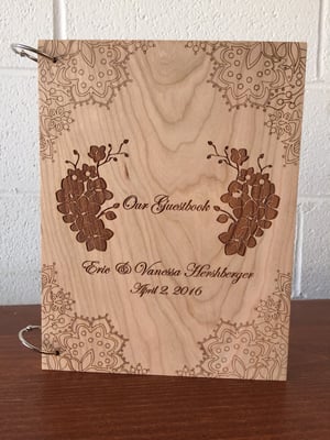 Wedding Guestbook, cherry wood, laser engraved