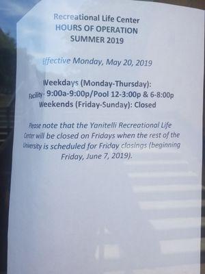 Summer hours 2019