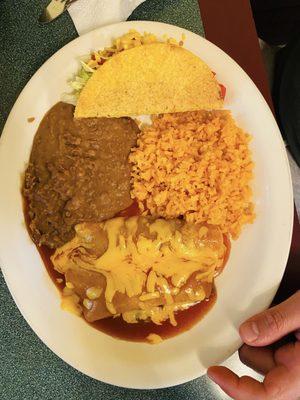 Enchilada and crispy taco combo.