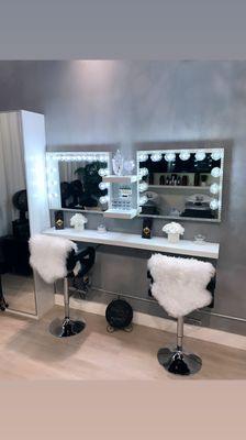 Luxury Makeup Bar featuring Custom Diamond Impressions Vanity Mirrors with customizable Lighting