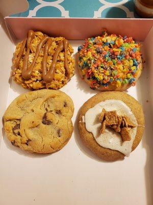 Cornflakes and Marshmallow, Fruity Pebbles, Cinnamon Toast Crunch, and Milk Chocolate Chip