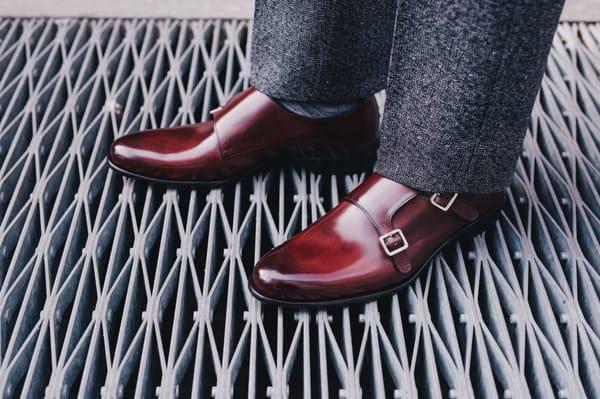 The Poitier double monk strap in oxblood.