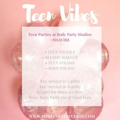 Teen Private Party packages