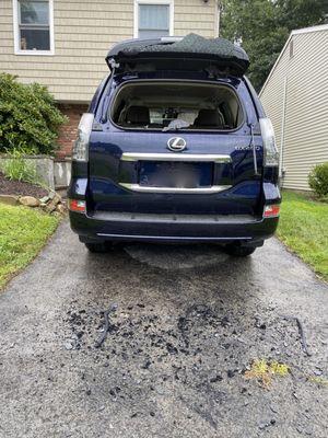 All of the window glass is on the driveway - if someone hit it - the glass would have been in side the car.