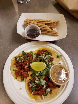 2 for $5 Churros, $2 ea Street Tacos with al Pastor. Very tasty (7/31/19)