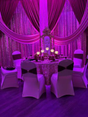 Pretty in Pink Draping with lighting, by S. Adams @ Orchestrating Memories.