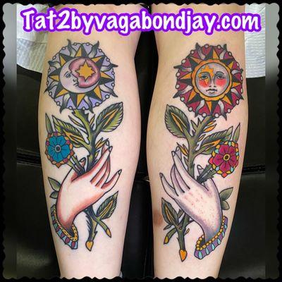 Traditional sun and moon tattoo