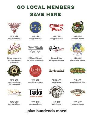 Show your digital Go Local card at these businesses (plus hundreds more) and save money every time you shop!