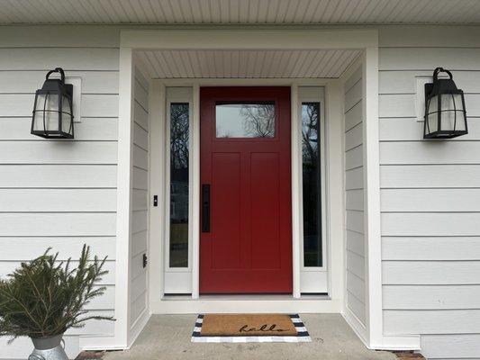 New HardiePlank Arctic White & A New ProVia Signet Fiberglass Door on Berkeley Circle, Bernards!