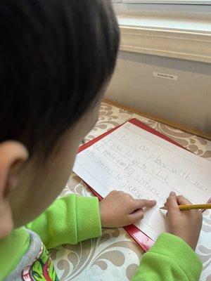 Handwriting Time- great finger spacing buddy!