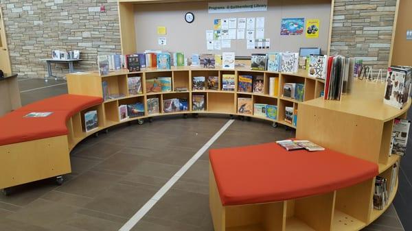 Several book coves in the children's section