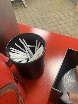 Straws sitting in a container like this during a pandemic.